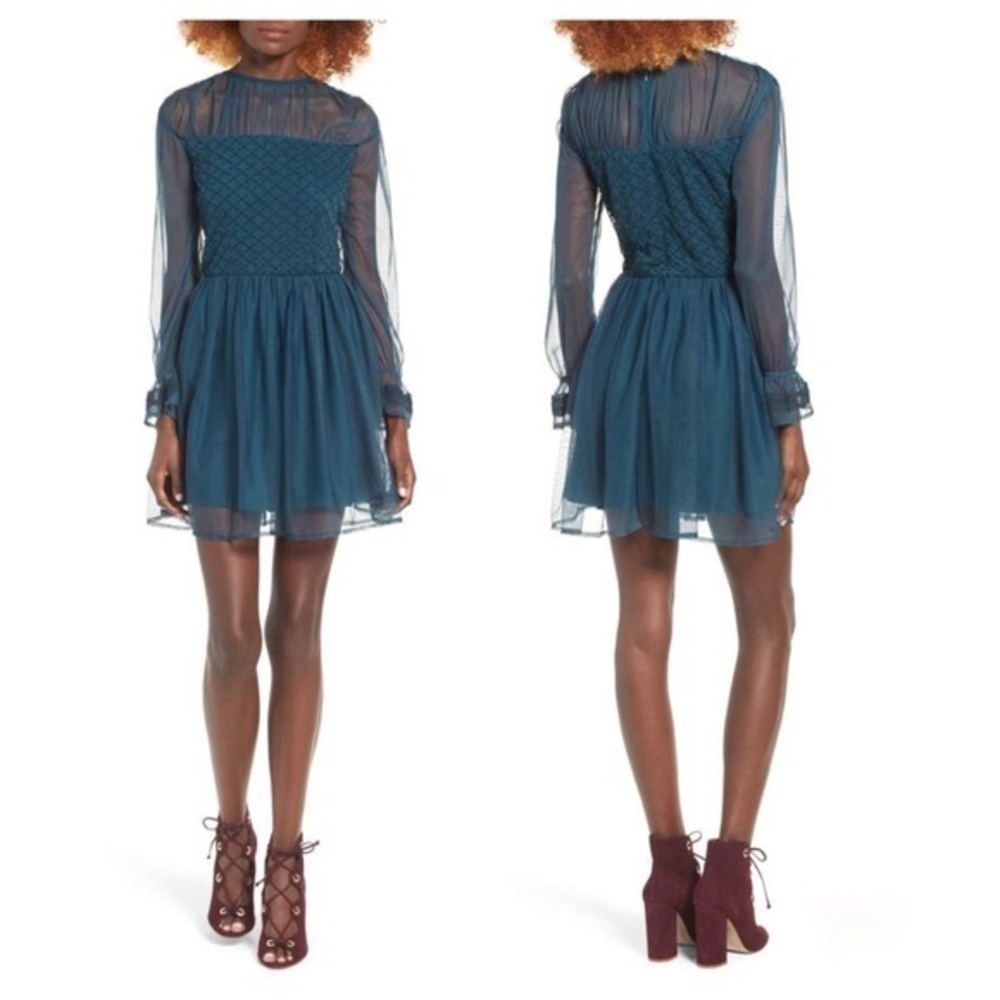 TULAROSA Whit Lace‎ Fit & Flare Lace Long Sleeve Dress